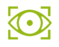 Zu sehen ist ein grünes Symbol eines Auges, in Strichoptik, eingefasst mit grünen Ecken.